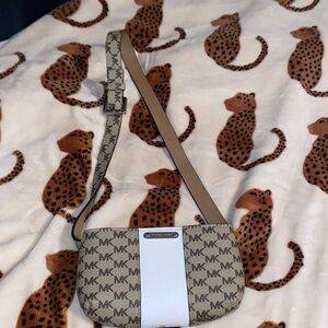 Michael Kors Monogram Tan and White Crossbody Bag